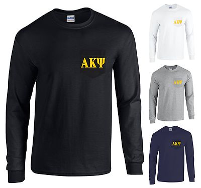 Alpha Kappa Psi Fraternity Long Sleeve POCKET Shirt Gold Letters NEW 