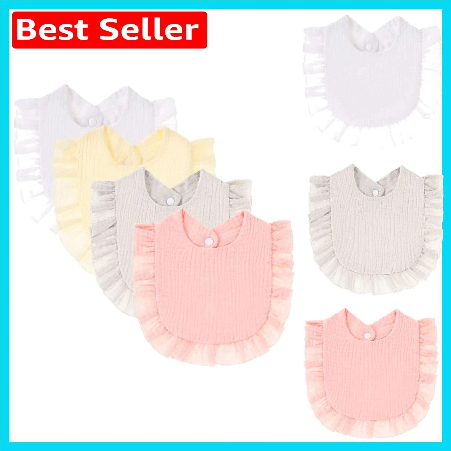 4-Pack Adjustable Cotton Baby Drool Bibs - Soft & Stylish Teething Essential