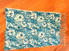 Scarf  blue with flowers, 21 x 68, thin new poliester, pleasant on skin,