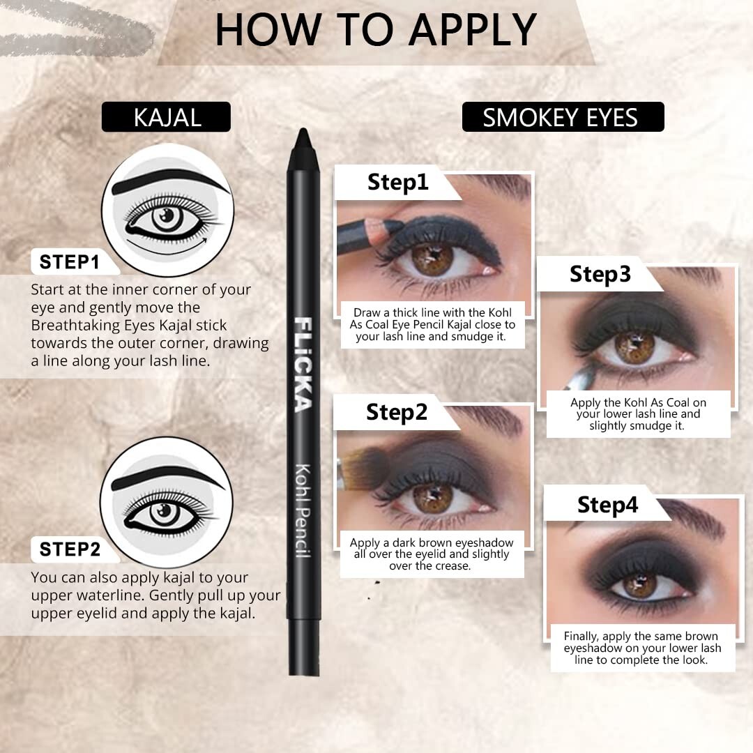 Flicka Kohl As Coal Eye Pencil Eyeliner Kajal Deep Black Smudge Proof
