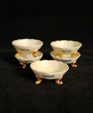 Vintage Bavaria Favorite Footed Iridescent Blue Floral Open Salt Cellar Dips 5pc
