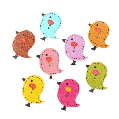 Pkg of 10 BIRDS 2-hole White Wood Buttons 1'' x 3/4'' (26 x 22mm) Craft (W404)