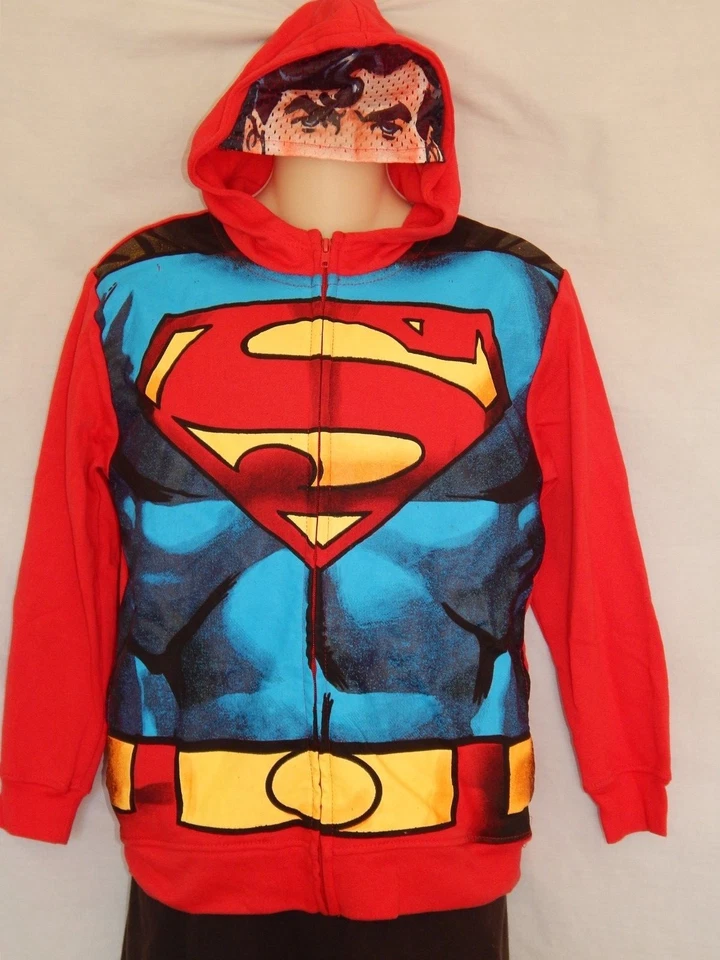 Superman Body Hoodie Size Youth Large & XL Hooded Sweatshirt Mask DC Comics - Image 4 of 4