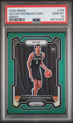 2023-24 PANINI PRIZM VICTOR WEMBANYAMA GREEN PRIZM RC #136 PSA 10