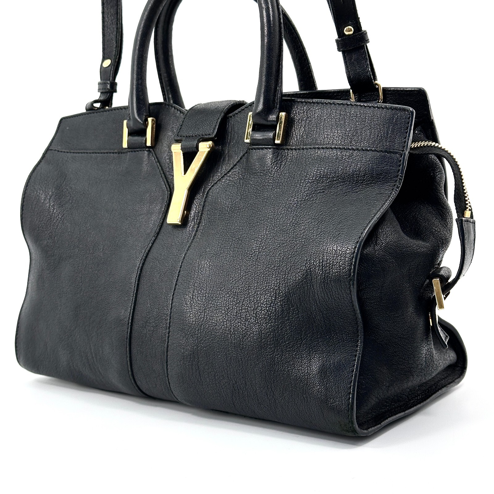 Borsa a tracolla Yves Saint Laurent YSL Cabas a mano 2 vie in pelle nera autentica