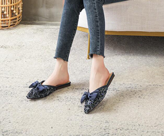 PANTOFOLA D’ORO Scarpe piatte da donna 2024 alla moda strass paillettes nodo farfalla per il tempo libero