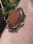 Vintage Beautiful Sparkly Goldstone Goldtone Cabochon Brooch Pin Gold Stone — photo 3