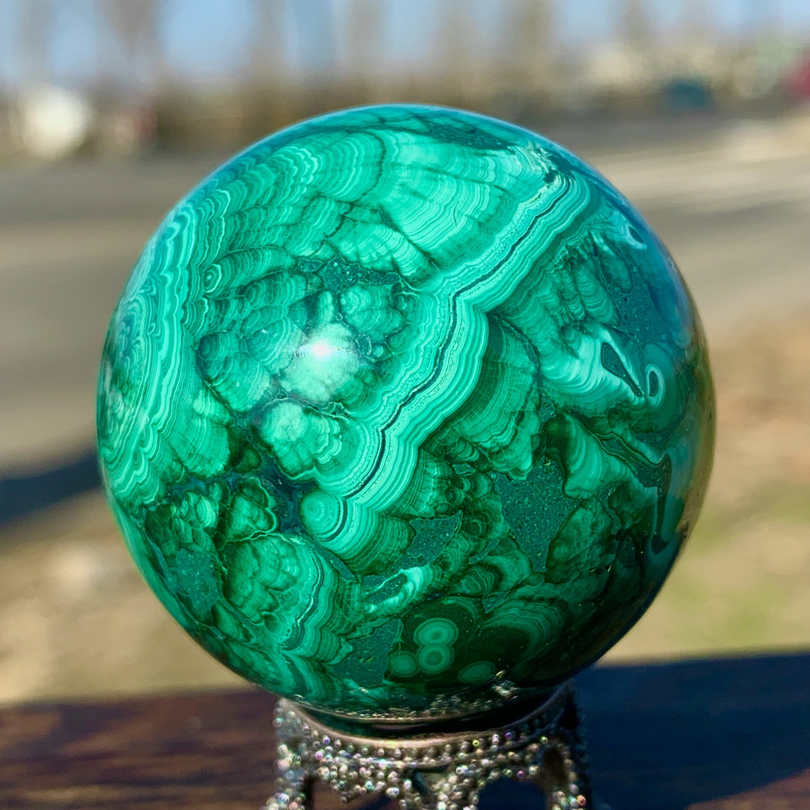 121G Natural glossy Malachite ball transparent cluster rough mineral sample