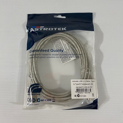 ASTROTEK USB 2.0 Printer Cable 5m - Type A Male to Type B Male Transparent