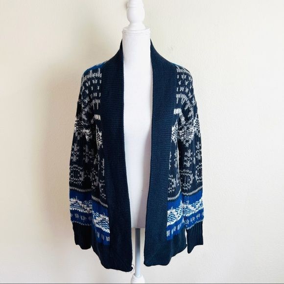 Xhilaration Blue Knit Tribal Chunky Long Open Cardigan
