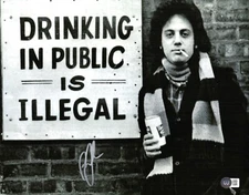 Billy Joel Signed 11x14 Photo ('Drinking In Public Is Illegal') Beckett BH20488