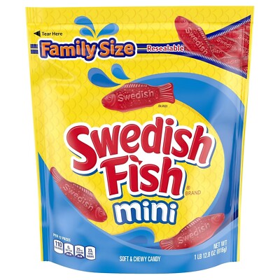 SWEDISH FISH Mini Red Soft & Chewy Candy, Family Size, Bulk Candy, 1.8 lb