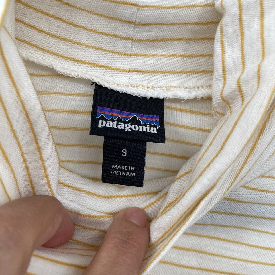 Camisa Patagonia Feminina Pequena Listrada Amarela Gola Alta Blusa Elástica - Imagem 2 de 4