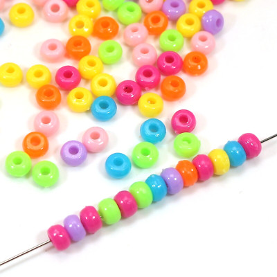 1000 Mixed Opaque Color Acrylic Tiny Barrel Beads 5X3mm Spacer Kids Kandi Crafts
