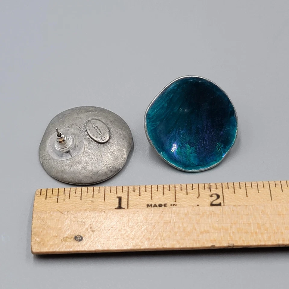 Pendientes perforados Chicos redondo azul púrpura esmalte disco 1" Foto 3 de 4