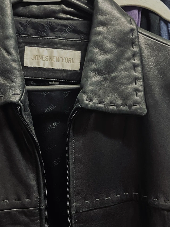 Chaqueta Jones New York de cuero genuino suave vintage cremallera frontal para mujer talla L” Foto 4 de 4