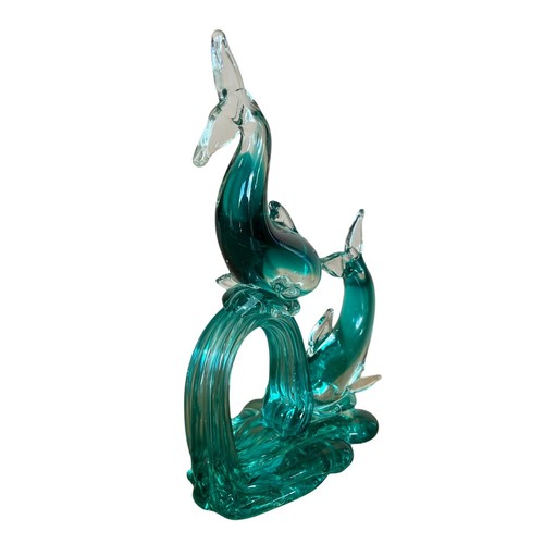 Vetro artistico di Murano delfini blu turchese che giocano sull'onda ~9" alto - Foto 6 di 8