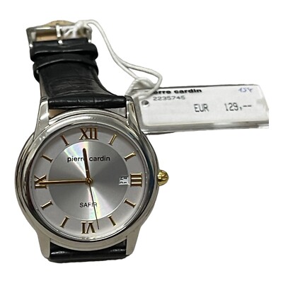 Pierre Cardin Herren Uhr Armband Uhr Leder Schwarz Datumsanzeige