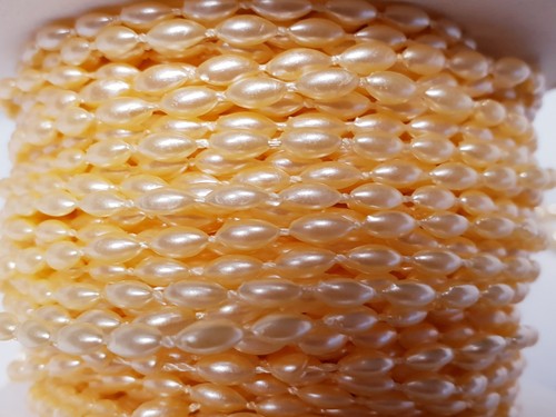 Peach Rice Bead String Trim 3mm x 6mm size bead per 1m cut to order. - Picture 2 of 3