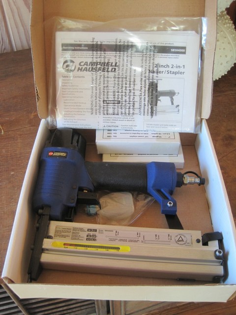 Campbell Hausfeld 2-in-1 Brad Nailer/Stapler – 18-Gauge Brad Nails & 1/4″ Crown Staples, Adjustable Depth, Exhaust, Non-Marring Tip – For Trim, Upholstery, Crafts