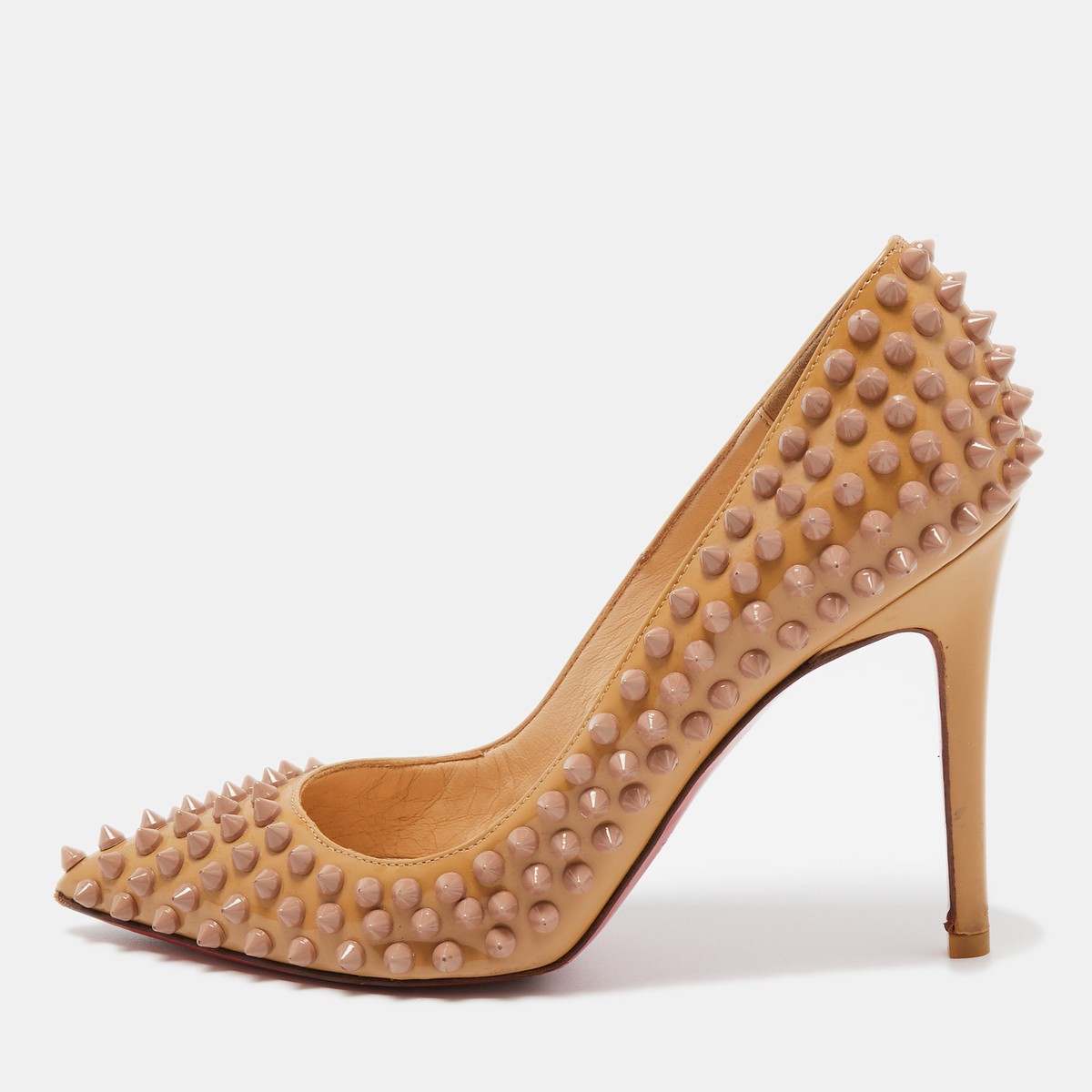 Christian Louboutin Beige Patent Leather Pigalle Spikes Christian Louboutin Beige Patent Leather Pigalle Spikes