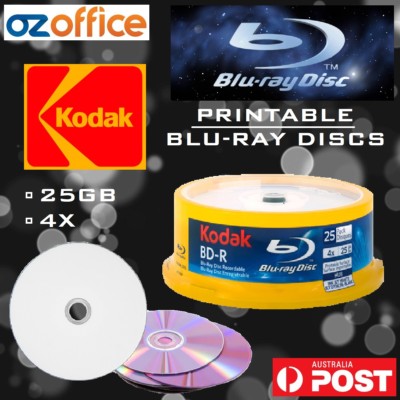 KODAK Blank Blu-Ray Discs 25GB BDR 4X White Inkjet Printable Disc ...