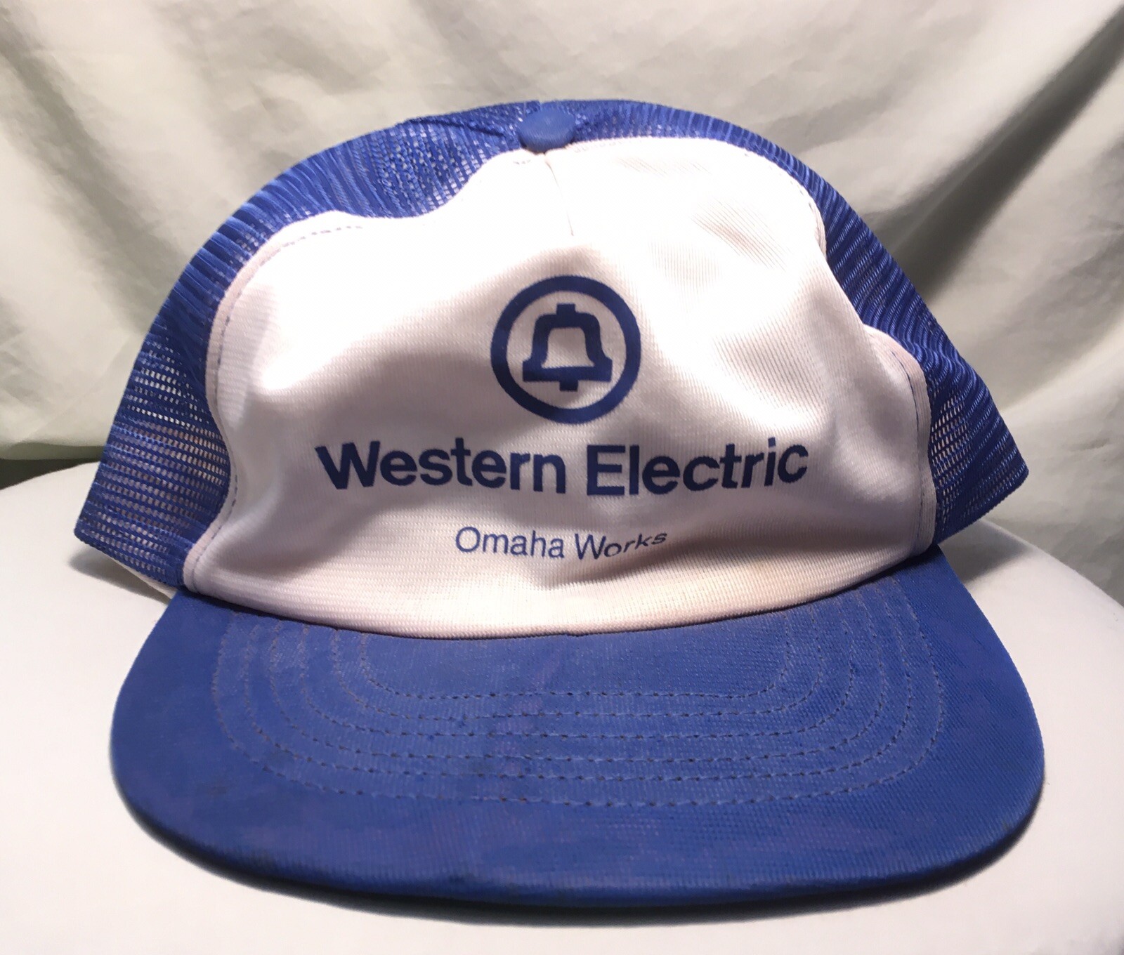 VTG USA Mde Western Electric Omaha Works Trucker Hat Blue Mesh Snapback