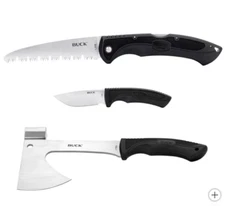 BUCK Knives Camp Kit Folding Saw, Fixed Blade Knife with Sheath, Axe with Sheath