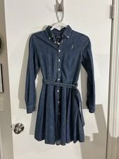 Polo Ralph Lauren Dress Girls 14 Denim Shirt Dress Belted Pony Logo Long Sleeve