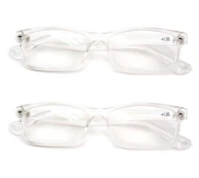 2 Pairs Casual Fashion Rectangular Reading Glasses - Stylish Simple Readers M...