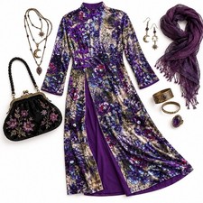 Whimsigoth Witchy Maxi Dress M Velvet Renaissance Dark Romantic