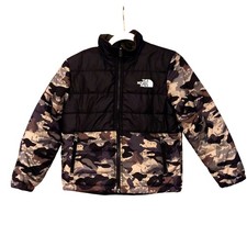 The North Face Boys Reversible Full Zip Puffer Jacket Green Camo Print M
