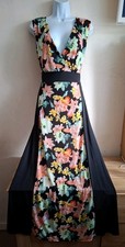 Black Coral Floral Slim Illusion Faux Wrap Style Maxi Dress Size XL Fit 14-16 