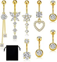 8X Bauchnabelpiercing Edelstahl Mit Zirkonia - Schmetterling, Herz, Blume