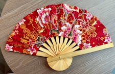Fan Thai Folding Pink Red Flowers Hand Bamboo Thailand Decor    22