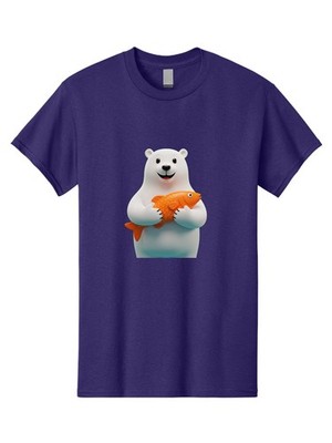 Polar-Bear-Holding-Fish Mens Graphic Tee, 100% Cotton, Casual Summer Wear