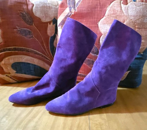 Botas De Palma Para Mujer Cuero Púrpura Tirar On Slouch Tacón Plano Talla 7.5 De Colección - Imagen 4 de 11