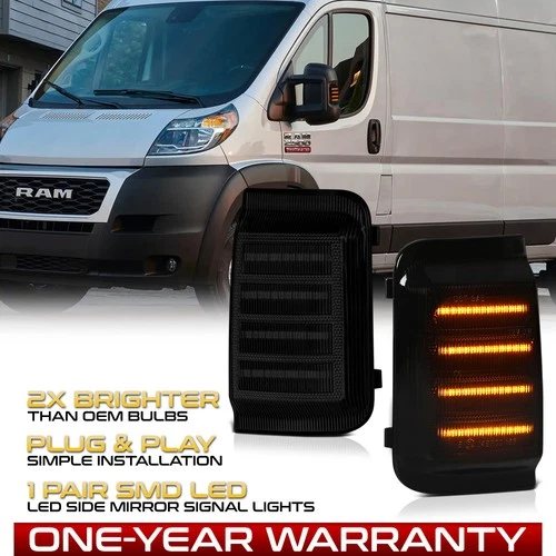 Sequential LED Smoke Side Mirror Turn Signal Lamp For 2015-2022 Ram ProMaster