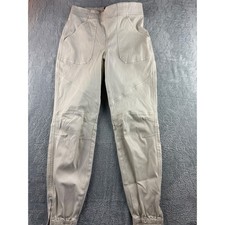 SPANX Women Beige Elastic Waist Jogger Pants M/M Zippers Ankle