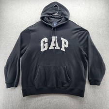 Gap Hoodie Sweatshirt Mens 2XL Black Logo Fleece Pullover Kangaroo Pocket