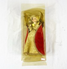 Vintage Angel Christmas Tree Topper Red Velvet Gold 13”