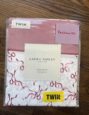Laura Ashley TWIN Sheet Set Red White Pink Trailing Bows 100 Cotton Percale NEW