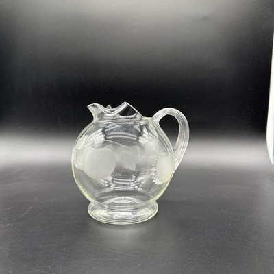 Vtg Ball Pitcher Etched Apples and Leaves Ice Lip