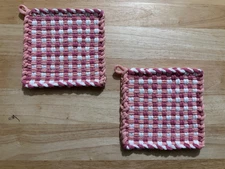 Handmade 2 Beautiful Cotton Woven Potholders Pink Gingham Check Great Gift