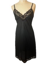 VTG 90s Diane Von Furstenberg Nylon Full Slip Dress Sz 34 Black Lace Logo