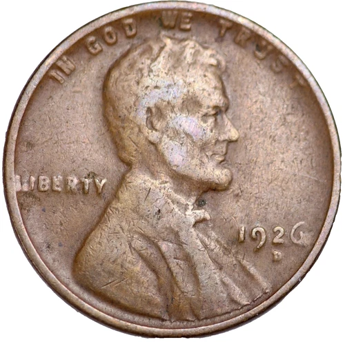 1926 D Lincoln Cent Good - Very Good  (G-VG) Circulated Condition Copper Penny