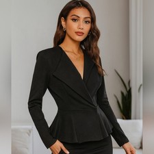 Cabi Black Peplum Blazer Jacket Size 6 Hidden Snap Closure Career Chic