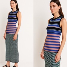 MARNI x Uniqlo Merino Wool Blend Striped Sleeveless Knitted Dress in Blue Green