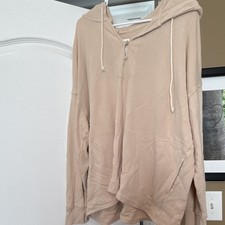 Aerie Women's Beige M Pullover Hoodie Solid Relaxed Fit Drawstring Pockets