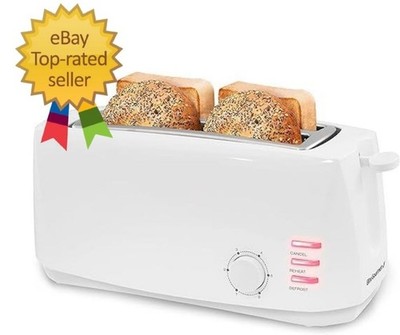 ECT-4829 Long Slot 4 Slice Toaster, 6 Toast 4 Slice, White